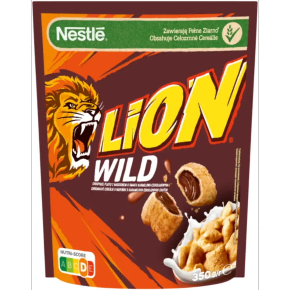 Готовий сухий сніданок злакові подушечки з шоколадом Lion Wild 350 г.