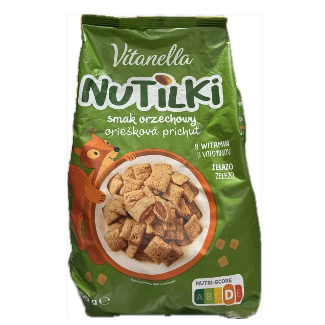 Злакові подушечки з горіховим кремом Vitanella Nutilki 350г.