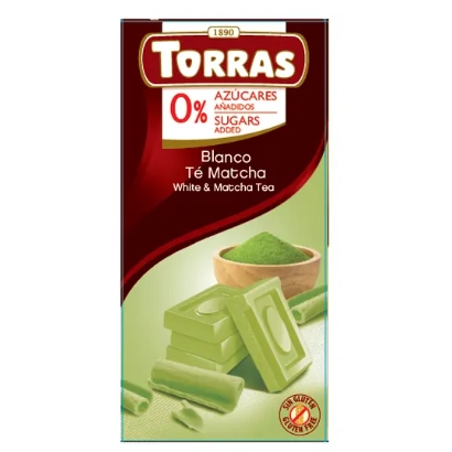 Шоколад білий без цукру з чаєм матча Torras 75г.