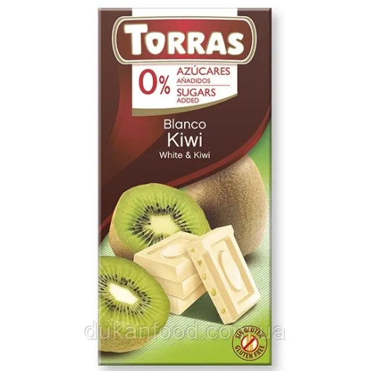 Шоколад білий без цукру з ківі Torras 75г.