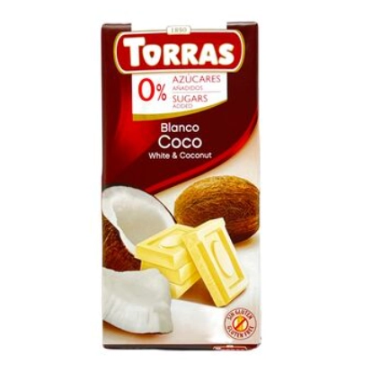Шоколад білий без цукру з кокосом Torras 75г.