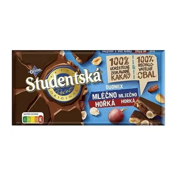 Шоколад Studentska Duomix Mlecno Horka 170г.