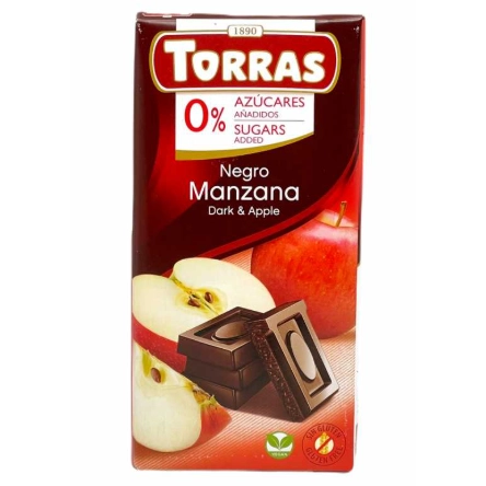 Шоколад темний без цукру з яблуком Torras 75г.