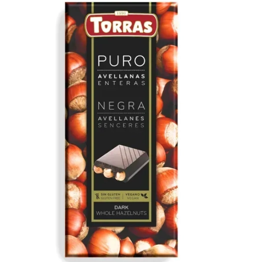 Шоколад Torras чорний з цільним фундуком 200г.