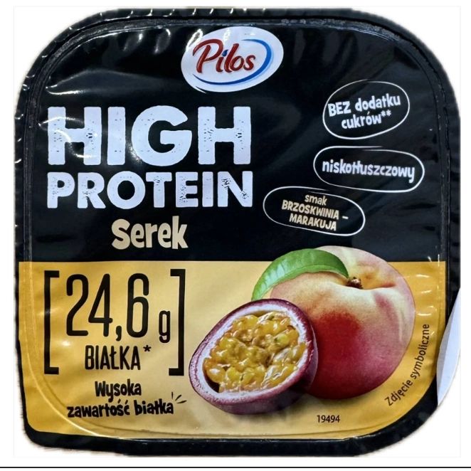 Сирок зі смаком персик/маракуя High Protein Pilos 200г.